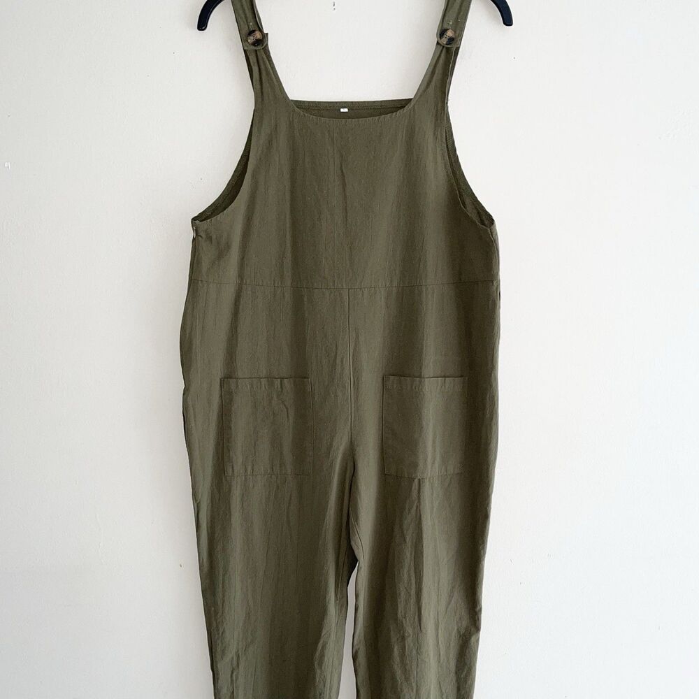 Lagenlook Overall Womens Size L Hunter Green Cotton Blend Slouchy Lightweight - Picture 3 of 10